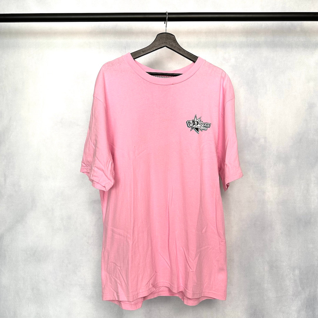 【VOLCOM】ボルコム ロゴ プリント Tシャツ 古着 ストリート ピンク XL バックプリント メンズ