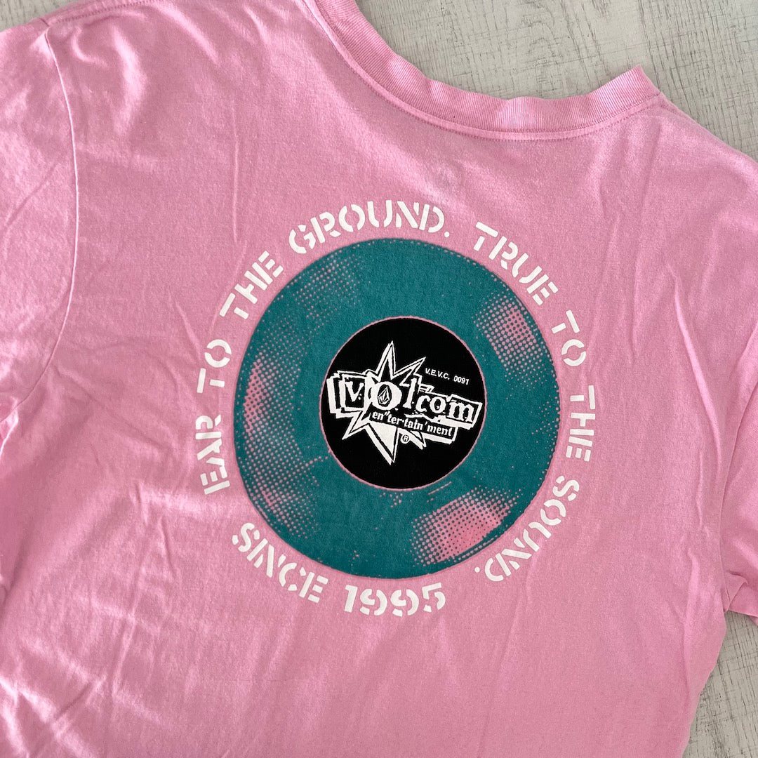 【VOLCOM】ボルコム ロゴ プリント Tシャツ 古着 ストリート ピンク XL バックプリント メンズ
