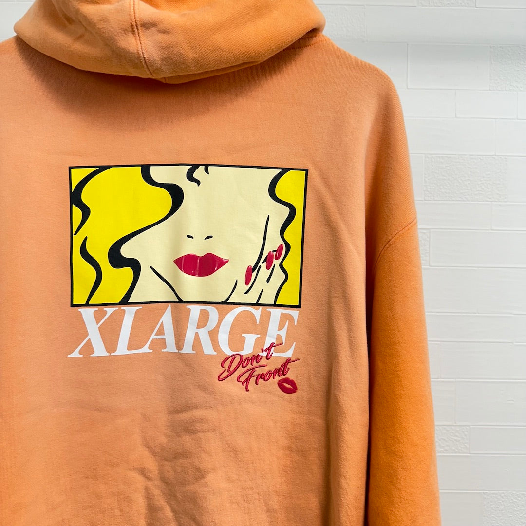 【XLARGE】エクストララージプリントパーカー オレンジ XL 古着メンズ