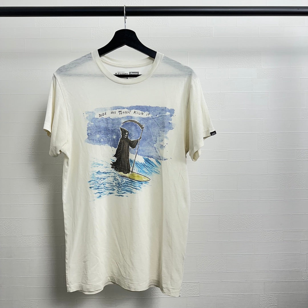 【VANS】クルーネックプリント半袖Tシャツ ホワイト 白 S 古着 メンズ